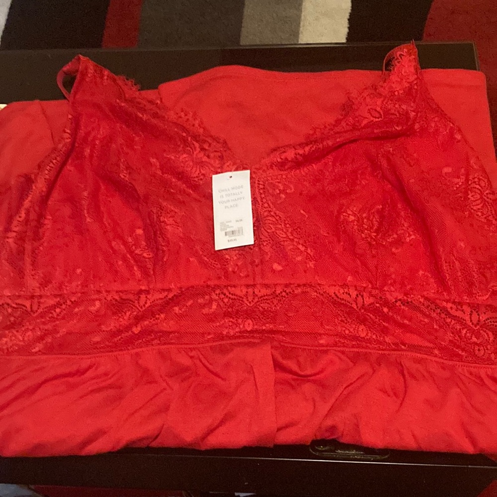 Lane Bryant red cotton lingerie one piece thin straps and lace bust 26/28